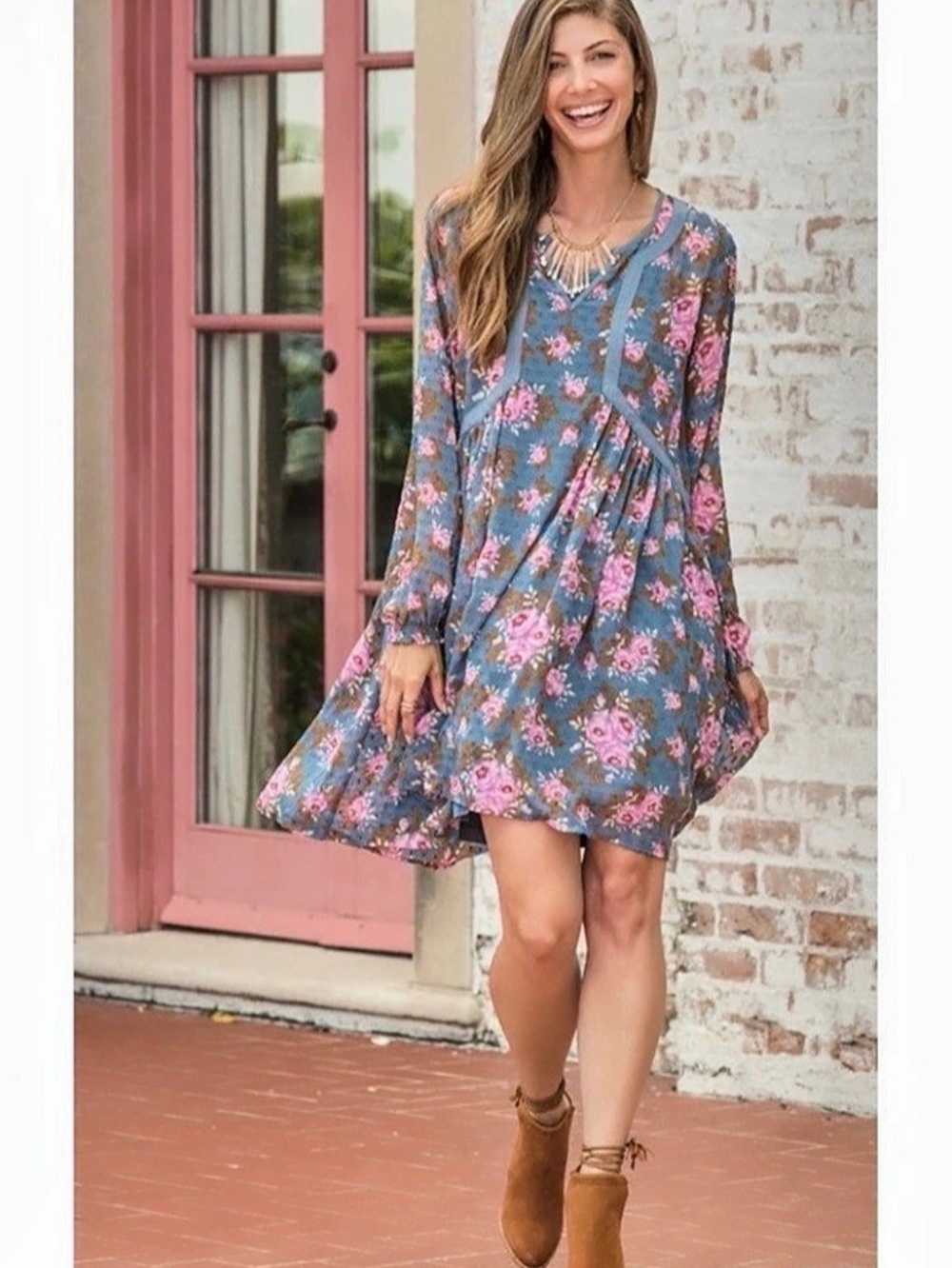 Matilda Jane To The Nines Blue Floral Dress Blue & Pink Size Large